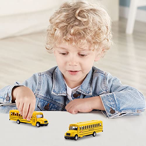 weilaga 2 Pack 5.5" Pull Back Yellow School Bus Toy Playset,Durable Die-cast Metal Toy Vehicles,Party Favors,Best Birthday Gift for Boys Girls Kids Toddlers