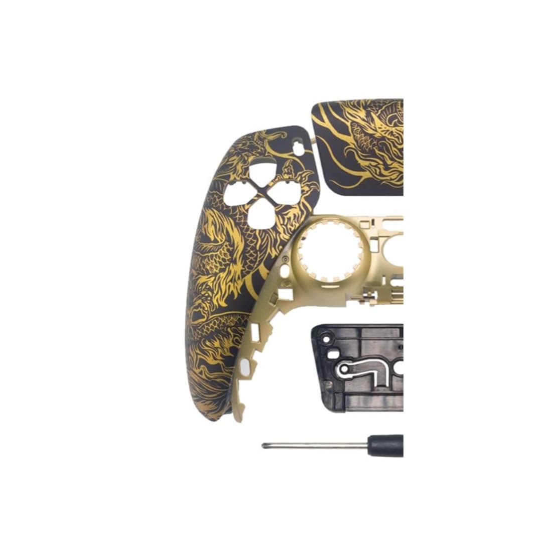 Front Back Faceplate Housing & Custom Touch Pad Cover with Screws Tools for PS5 Game Controller Shells Black Dragon