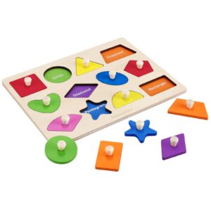 NUGZIX Wood Toddler Puzzles Ages 1-3 First Shapes Jumbo Knob Wooden Peg Puzzles for Baby Montessori Educational Learning Puzzle Geometric Shape Sorting Toy