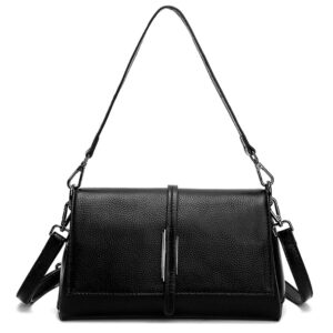 shestory women genuine leather shoulder bags crossbody purses for lady handbag (black)