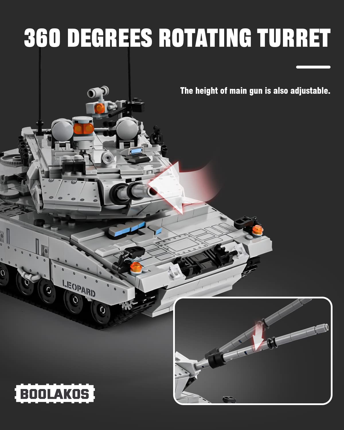 BOOLAKOS Leopard II A7 Main Battle Tank Building Block, Military Tank Building Toy Set to Display, Collectible WW2 Army Tank Model for Adults (1,498 Pieces)