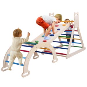 Ascism 5 in 1 Pikler Triangle Set - Montessori Climbing Set, Baby Climbing Toys Indoor Playground, Large Size Adjustable Climbing Slope Wooden Toddler Climbing Set Suitable for Children Aged 0-8