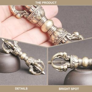 SEWACC Tibetan Vajra Dorge Antique Brass Dorje Vajra Pestle Four Strands Demon Pestle Buddhism Religious Supplies Tibetan Buddhist Decoration