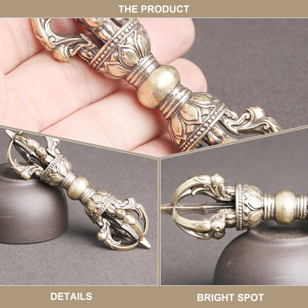 SEWACC Tibetan Vajra Dorge Antique Brass Dorje Vajra Pestle Four Strands Demon Pestle Buddhism Religious Supplies Tibetan Buddhist Decoration