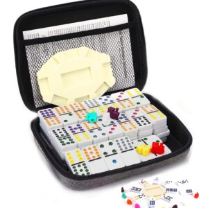 Mexican Train Dominoes Game Set, Double 12 Colored Dot Dominoes with Update Hub, Travel Mexican Train Game with 91 Tiles and Portable Carry Case, Family Board Team Games for Kids and Adults