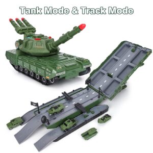 Tank Toys for 3 4 5 6 7 8 Year Old Boys - Army Toys Tank with 6PCS Alloy Die-Cast Army Vehicles, Kids Military Tank with Light, Sound & Missiles Shooting, Christmas Birthday Gift for Kids