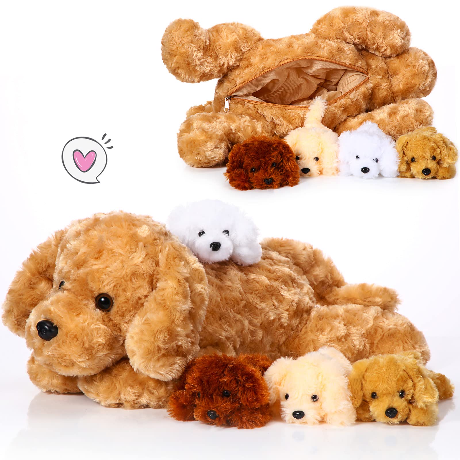 5 Pieces Dog Stuffed Animal Puppy Stuffed Animal 1 Big Mommy Dog with 4 Mini Baby Cute Soft Plush Dog Stuffed Dog with Puppies for Birthday Children's Party (Golden Retriever)