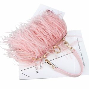 LUPBOK Clutch Purse for Women Feather Clutch Evening Bags Shoulder Crossbody Bag Wedding Party Handbag,Pink