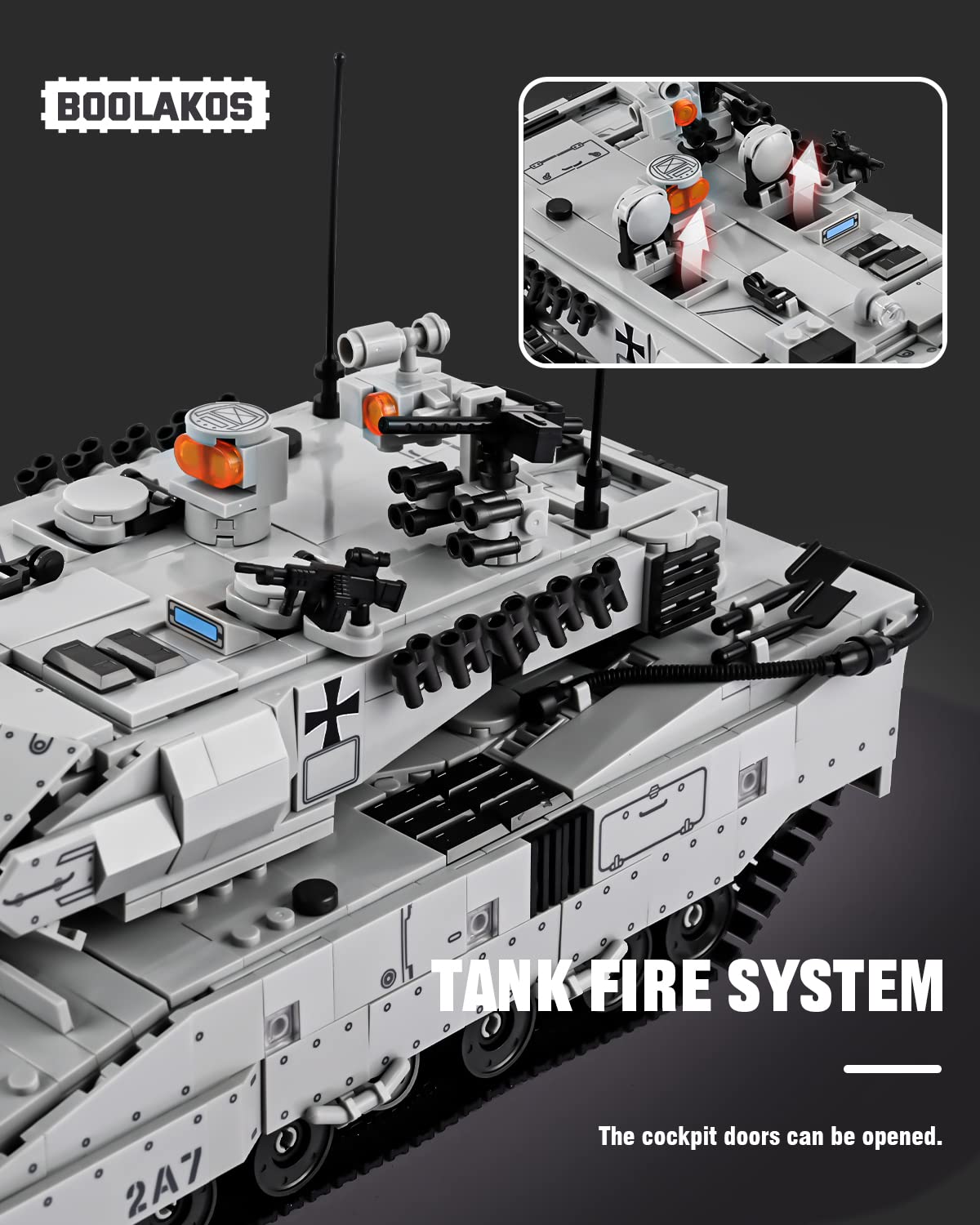 BOOLAKOS Leopard II A7 Main Battle Tank Building Block, Military Tank Building Toy Set to Display, Collectible WW2 Army Tank Model for Adults (1,498 Pieces)