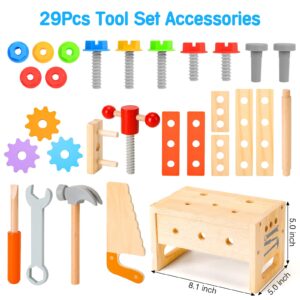 Wooden Tool Set for Kids 2 3 4 5 Year Old, 29Pcs Educational STEM Toys Toddler Montessori Toys for 2 Year Old Construction Preschool Learning Activities Gifts for Boys Girls Age 2-4 1-3