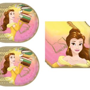 Belle Disney Princess Birthday Party Supplies Bundle Pack includes Lunch Paper Plates and Lunch Paper Napkins (Bundle for 16)