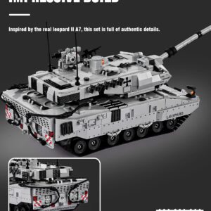 BOOLAKOS Leopard II A7 Main Battle Tank Building Block, Military Tank Building Toy Set to Display, Collectible WW2 Army Tank Model for Adults (1,498 Pieces)