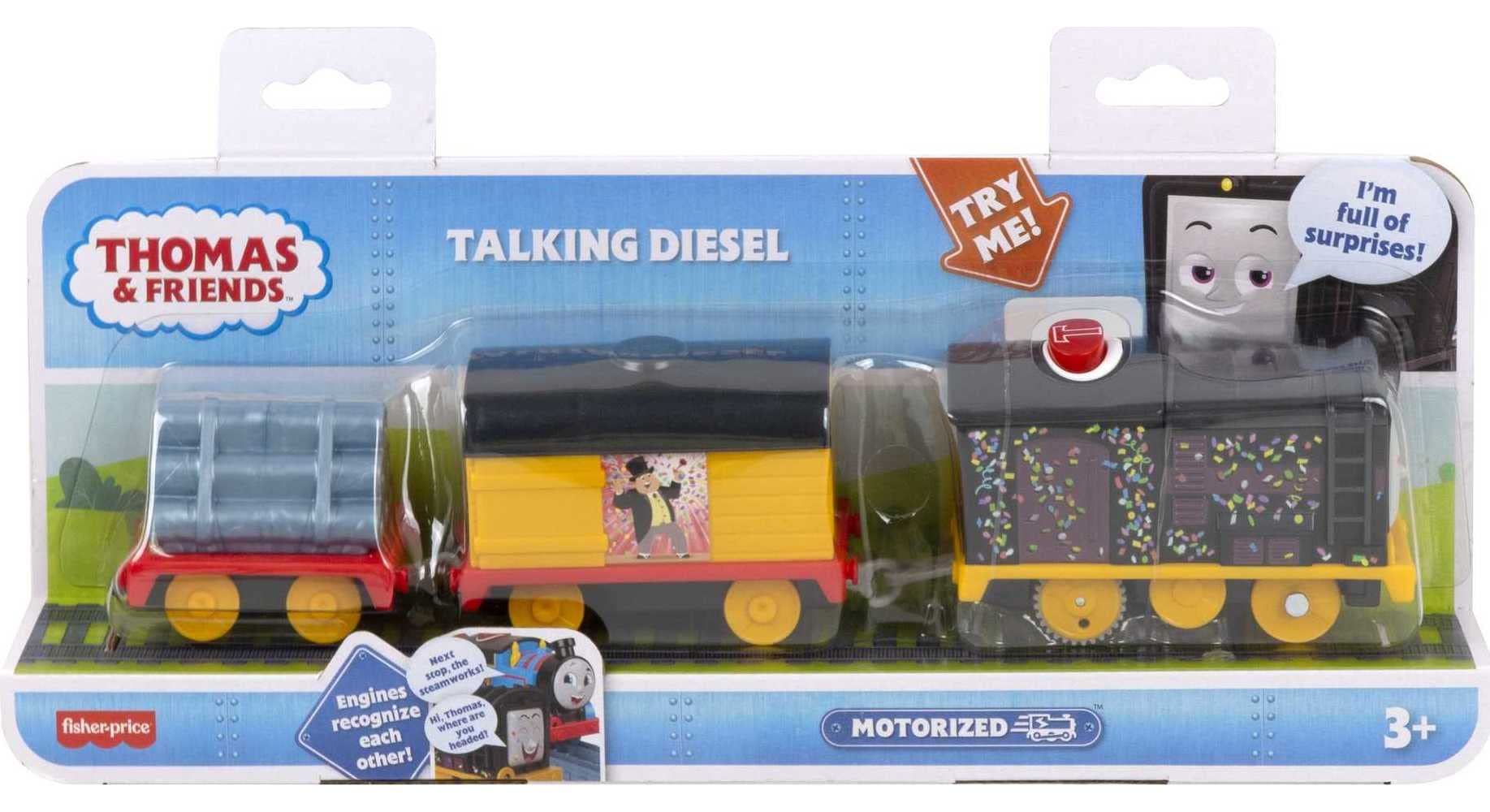 Thomas & Friends Motorized Toy Train Talking Diesel Engine with Sounds Phrases & Cargo Car for Preschool Pretend Play Kids Ages 3+ Years