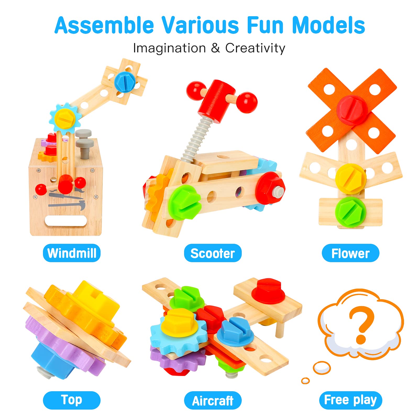 Wooden Tool Set for Kids 2 3 4 5 Year Old, 29Pcs Educational STEM Toys Toddler Montessori Toys for 2 Year Old Construction Preschool Learning Activities Gifts for Boys Girls Age 2-4 1-3