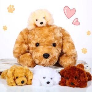 5 Pieces Dog Stuffed Animal Puppy Stuffed Animal 1 Big Mommy Dog with 4 Mini Baby Cute Soft Plush Dog Stuffed Dog with Puppies for Birthday Children's Party (Golden Retriever)