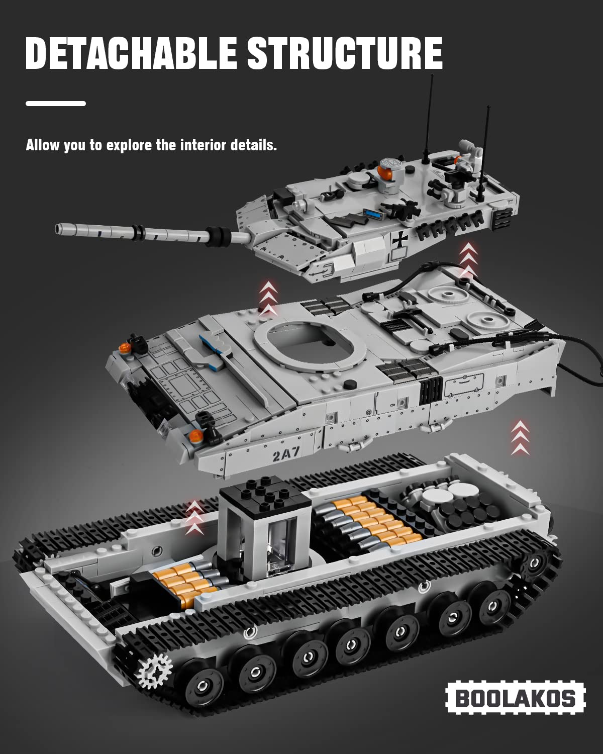 BOOLAKOS Leopard II A7 Main Battle Tank Building Block, Military Tank Building Toy Set to Display, Collectible WW2 Army Tank Model for Adults (1,498 Pieces)