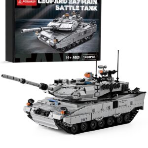 BOOLAKOS Leopard II A7 Main Battle Tank Building Block, Military Tank Building Toy Set to Display, Collectible WW2 Army Tank Model for Adults (1,498 Pieces)