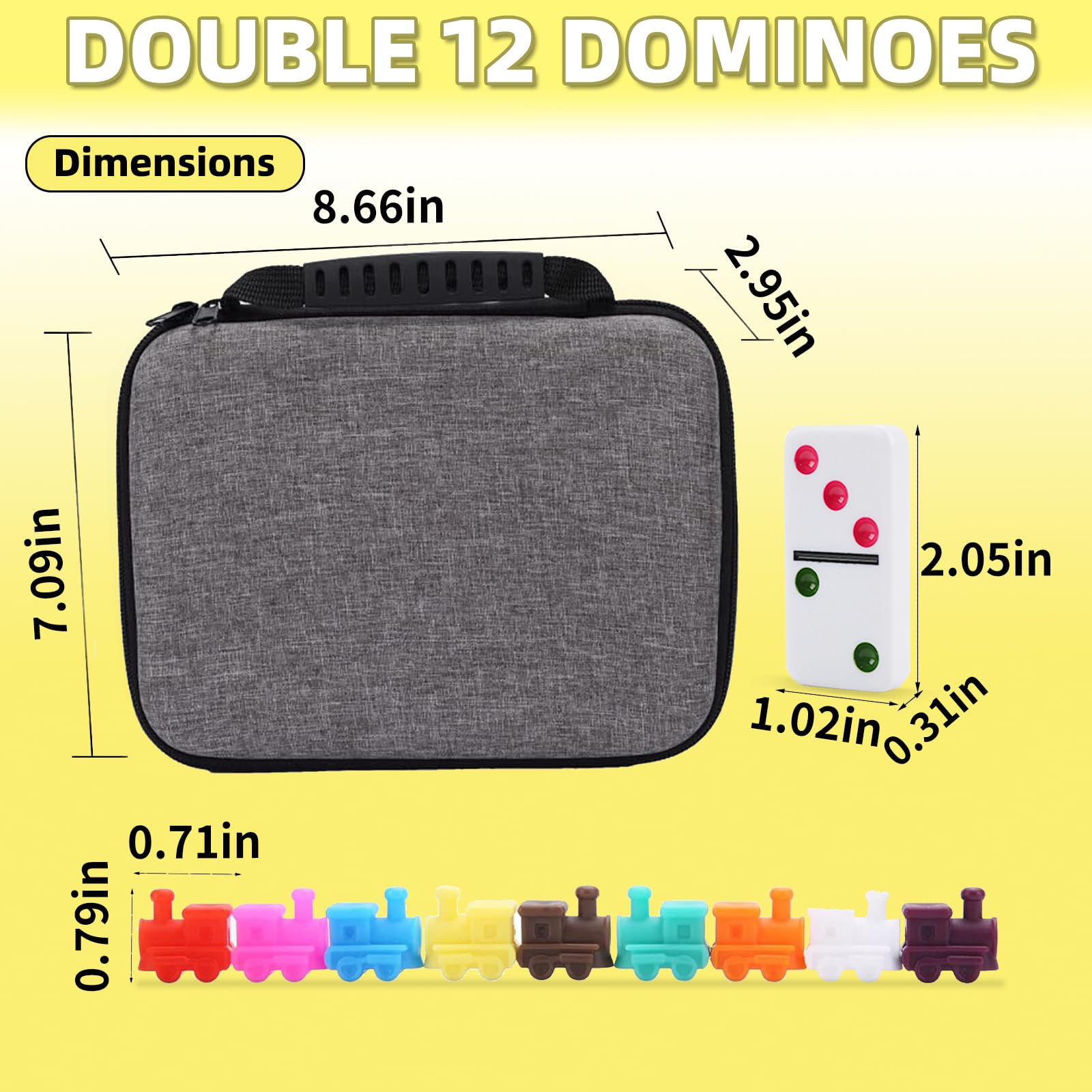 Mexican Train Dominoes Game Set, Double 12 Colored Dot Dominoes with Update Hub, Travel Mexican Train Game with 91 Tiles and Portable Carry Case, Family Board Team Games for Kids and Adults