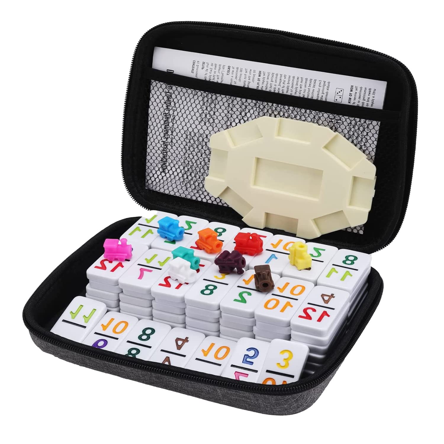 Mexican Train Dominoes Set Numbers Double 12, Travel Mexican Train Game with 91 Colored Tiles and Protable Case, Number Domino Set for Kids, Adults Family Board Team Games