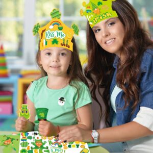 FANCY LAND Craft Kit, 24pcs St. Patrick’s Day Paper Crown & Stickers, Shamrock Party Favors, Kids DIY Irish Themed Hat, Adjustable & Durable