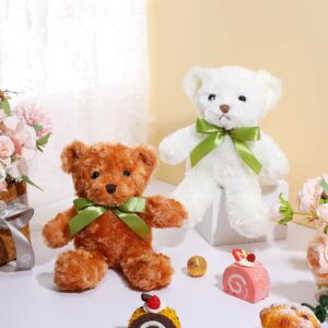 HyDren 24 Pcs Bear Bulk Plush Stuffed Animals 10 Inch Cute Soft Stuffed Bear with Green Bow for Baby Shower Birthday Gift Party (Light Brown, White)