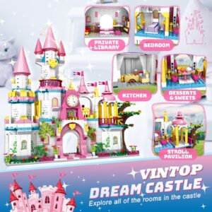 Castle STEM Building Toys for Girls Ages 6 7 8 9 10 11 12 Years Old, VINTOP Building Sets for Girl Boys, 1000PCS Pink Princess Castle Carriage Playsets Creative Building Blocks Xmas Toy Gifts for Kids