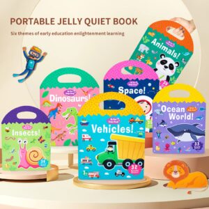 6 Pack Portable Jelly Sticker Quiet Book for Kids, Reusable Sticker Book for Toddlers, Preschool Learning Activities Learning & Education Toys, Animal Insect Dinosaur Ocean Space Traffic Travel Toys