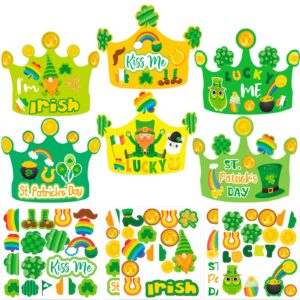 fancy land craft kit, 24pcs st. patrick’s day paper crown & stickers, shamrock party favors, kids diy irish themed hat, adjustable & durable