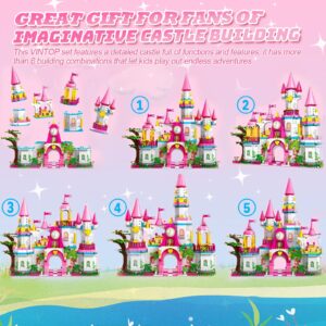 Castle STEM Building Toys for Girls Ages 6 7 8 9 10 11 12 Years Old, VINTOP Building Sets for Girl Boys, 1000PCS Pink Princess Castle Carriage Playsets Creative Building Blocks Xmas Toy Gifts for Kids