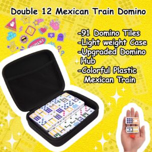 Mexican Train Dominoes Game Set, Double 12 Colored Dot Dominoes with Update Hub, Travel Mexican Train Game with 91 Tiles and Portable Carry Case, Family Board Team Games for Kids and Adults