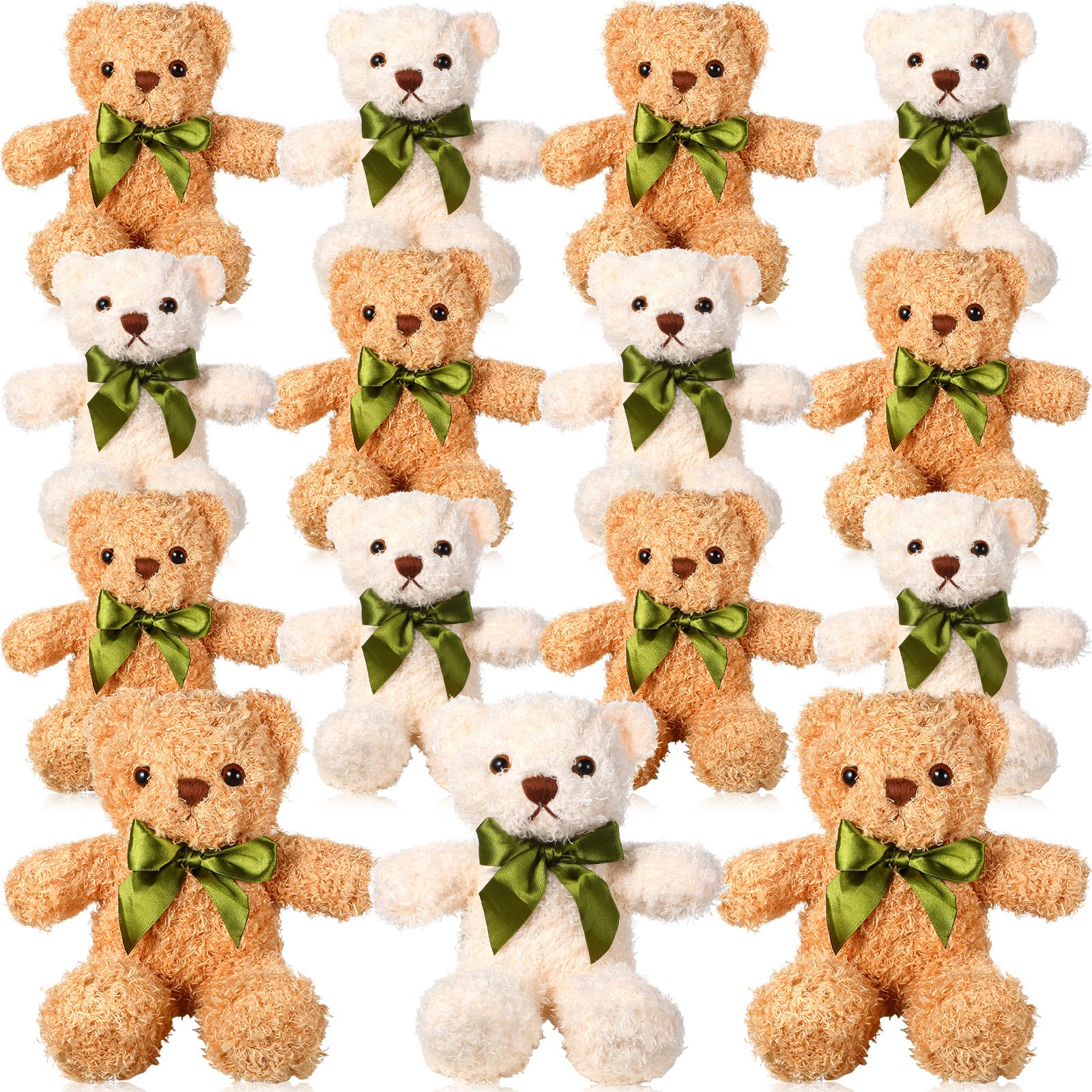 HyDren 15 Pieces Plush Stuffed Bears, 10 Inch Cute Soft Stuffed Bear Toy with Bow Tie for Graduation Baby Shower Christmas Birthday Party Gift Favors (Brown, White)