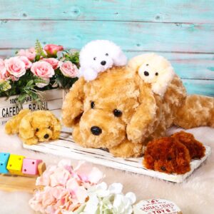 5 Pieces Dog Stuffed Animal Puppy Stuffed Animal 1 Big Mommy Dog with 4 Mini Baby Cute Soft Plush Dog Stuffed Dog with Puppies for Birthday Children's Party (Golden Retriever)