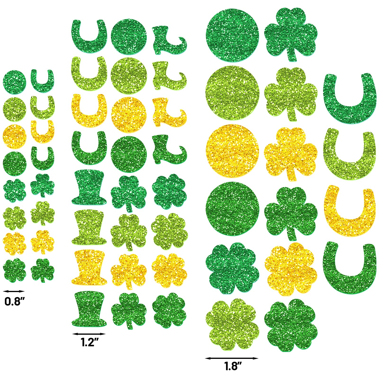 Glitter St Patrick’s Day Foam Stickers Shamrock Clover Shaped Green Gold Self Adhesive Stickers for Kids Irish Party Craft 240Pcs