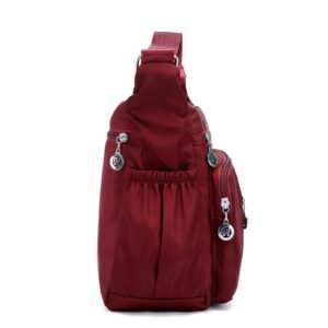 Blostirno Women's Crossbody Bag Nylon Waterproof Shoulder Handbags Purses Travel Bags with Muitipockets Wine Red S