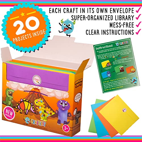 Craftikit® 20 Award-Winning Dinosaur Crafts for Kids - Award-Winning All-Inclusive Fun Toddler Arts and Crafts Box for Kids, Dinosaur Crafts for Toddlers Ages 3-5, Organized Toddler Craft Kit