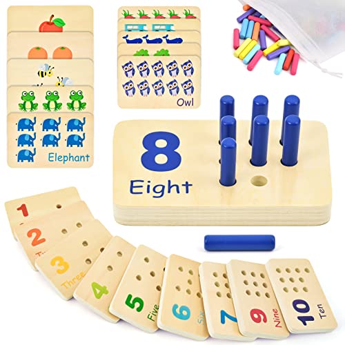 Atoylink Wooden Counting Peg Board Kindergarten Math Manipulatives Number Counting Toys for Toddlers Learning Materials Montessori Educational Toys for 2 3 4 Year Old Boys Girls Gifts