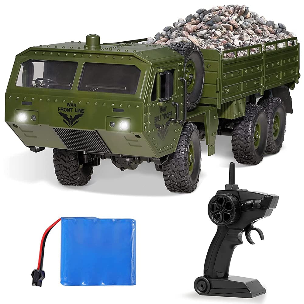 QIYHBVR Rc Cars Rc Trucks Military Off-Road Crawler Rc Trucks, 1:16 Scale 6WD 2.4Ghz Remote Control Trucks Army Cars Toys for Boys Adults and Kids