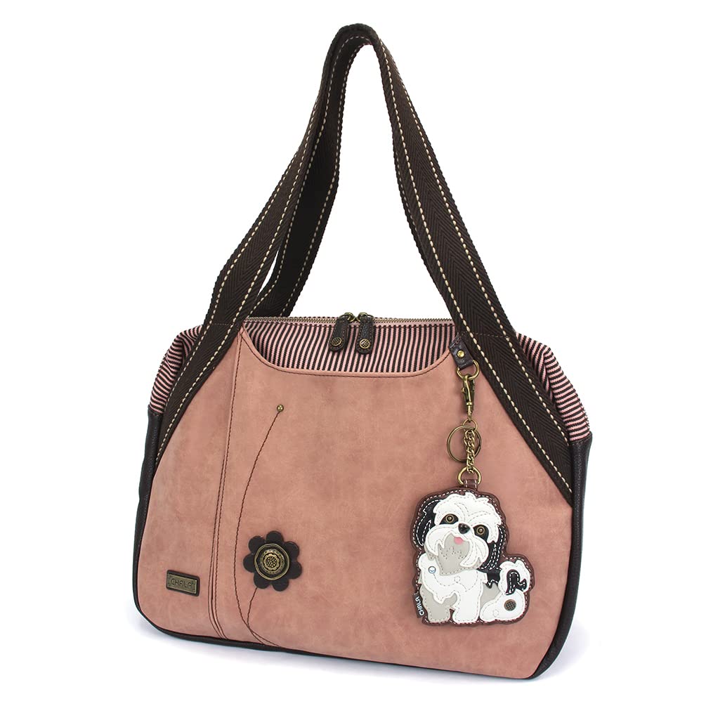 CHALA Bowling Bag - White Shih Tzu - Dusty Rose