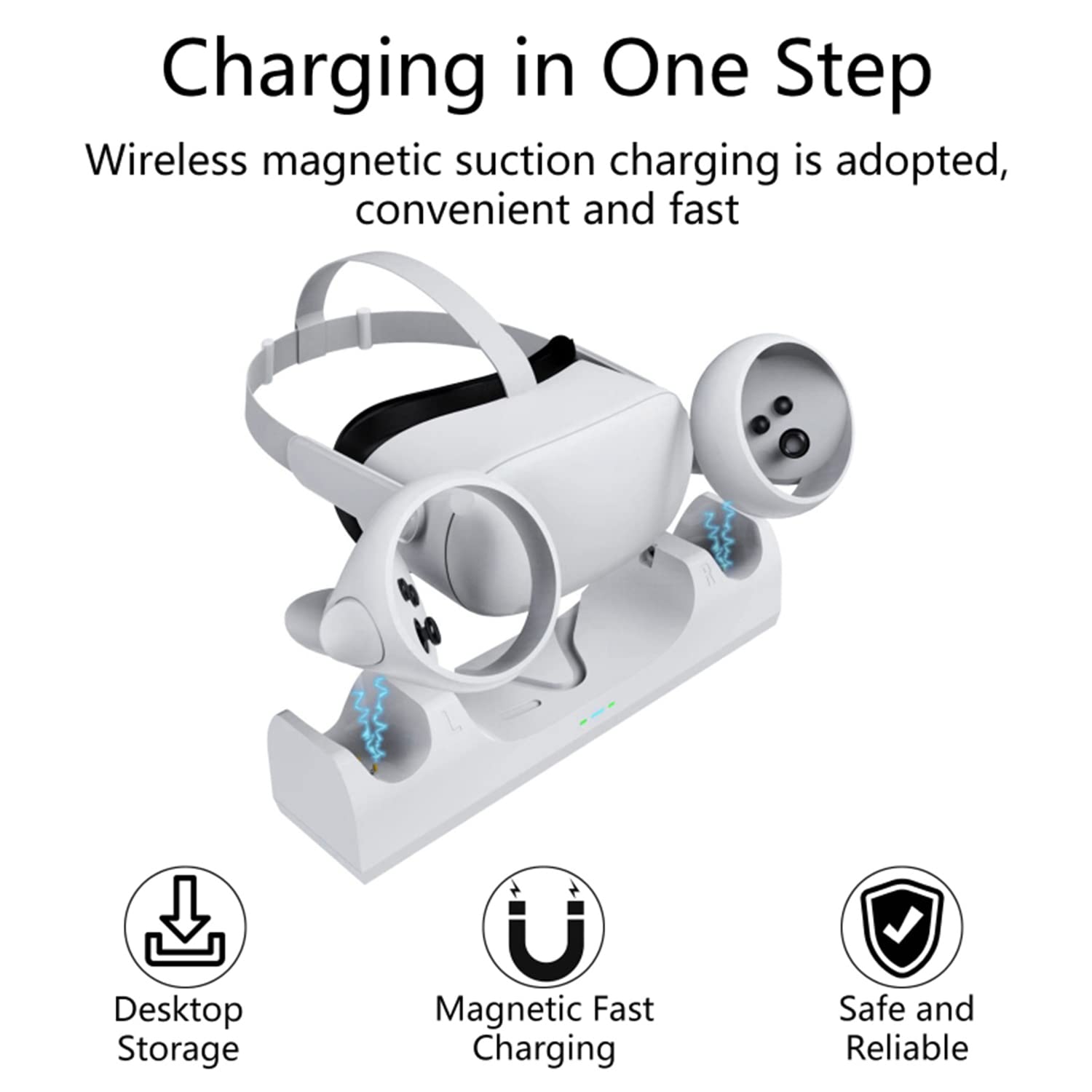 PUOSUO Charging Dock for Oculus Quest 2/Meta Quest 2,VR Headset Charging Stand Compatible with Oculus Quest 2 Accessories Wall Mount Charger Station, USB-C Link Cable