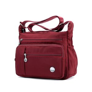 Blostirno Women's Crossbody Bag Nylon Waterproof Shoulder Handbags Purses Travel Bags with Muitipockets Wine Red S