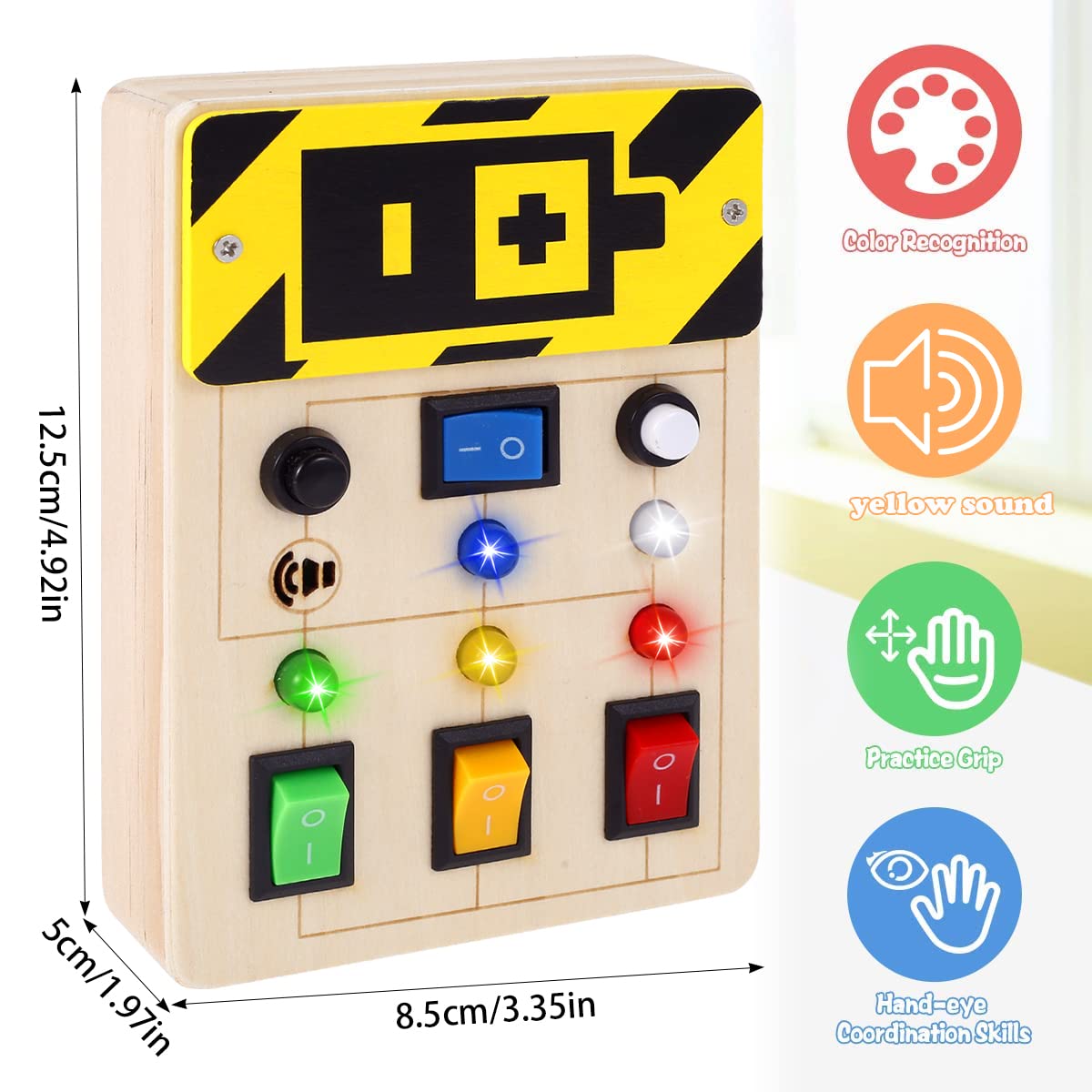 HOTBEST Montessori Busy Board for Toddlers, LED Light Switch Toys Sensory Toys, Wooden Sensory Toys with Light Up LED Buttons, Educational Learning Toy for Boys & Girls