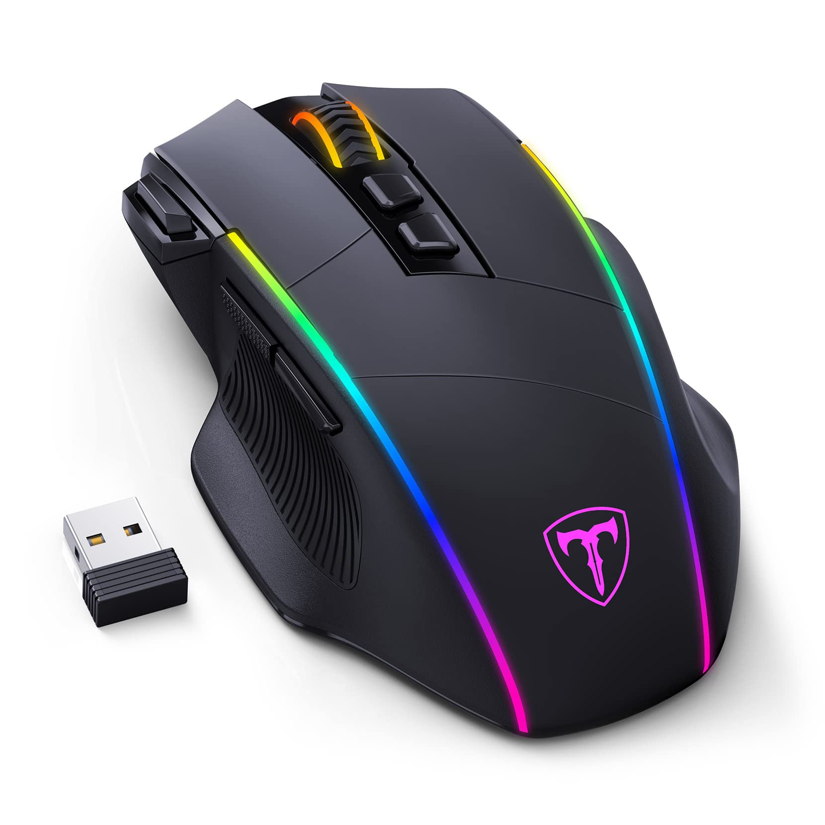 RisoPhy Wireless Gaming Mouse,Tri-Mode 2.4G/USB-C/Bluetooth Mouse Up to 10000DPI,Chroma RGB Backlit,Ergonomic Mouse with 8 Programmable Buttons,Rechargeable Computer Mouse for Laptop,PC,Mac