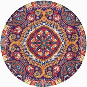 paisley round fitted tablecloth cover,arabic style inspired design flowers elastic edged polyester fitted table cover, xxlarge, fit round tables up 65"-71" diameter, for restaurant picnic party