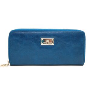 dasein anais gvani smooth genuine leather zip-around wallet (e001 blue)