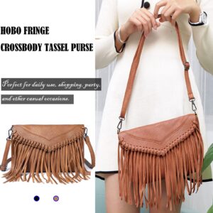 Lytosmoo Vintage Fringe Purse Fringe Hobo Bags for Women Vegan Leather Tassel Hippie Crossbody Bag 02-Brown