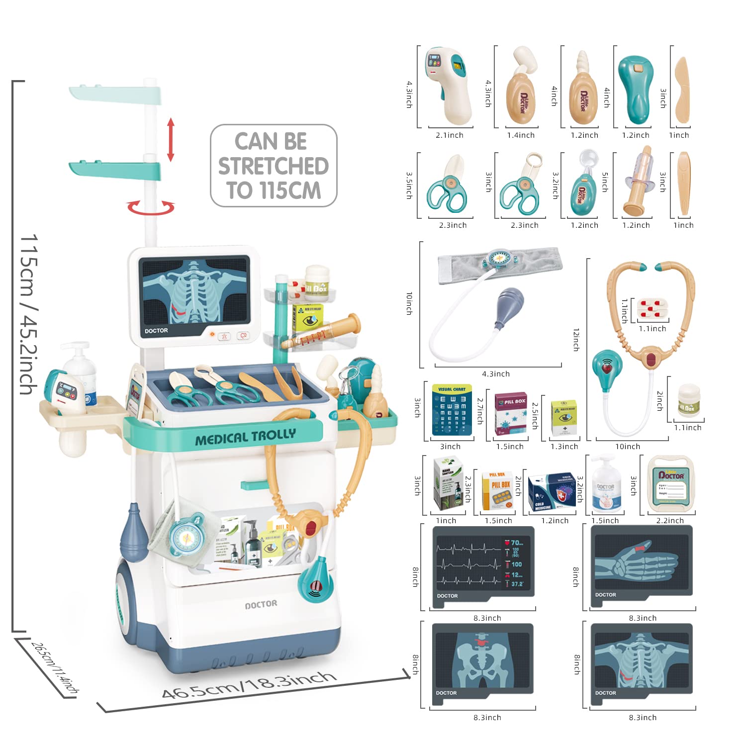 Sotodik Doctor Kit for Kids 26 Accessories Pretend Medical Station Set for Boys & Girls Mobile Cart with Stethoscope and Medical Toy Accessories for Ages 3 and Up Children Role Play Educational Toys