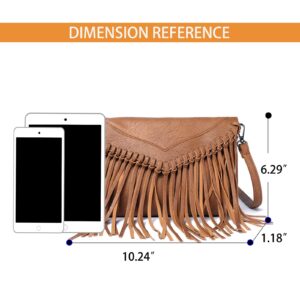 Lytosmoo Vintage Fringe Purse Fringe Hobo Bags for Women Vegan Leather Tassel Hippie Crossbody Bag 02-Brown