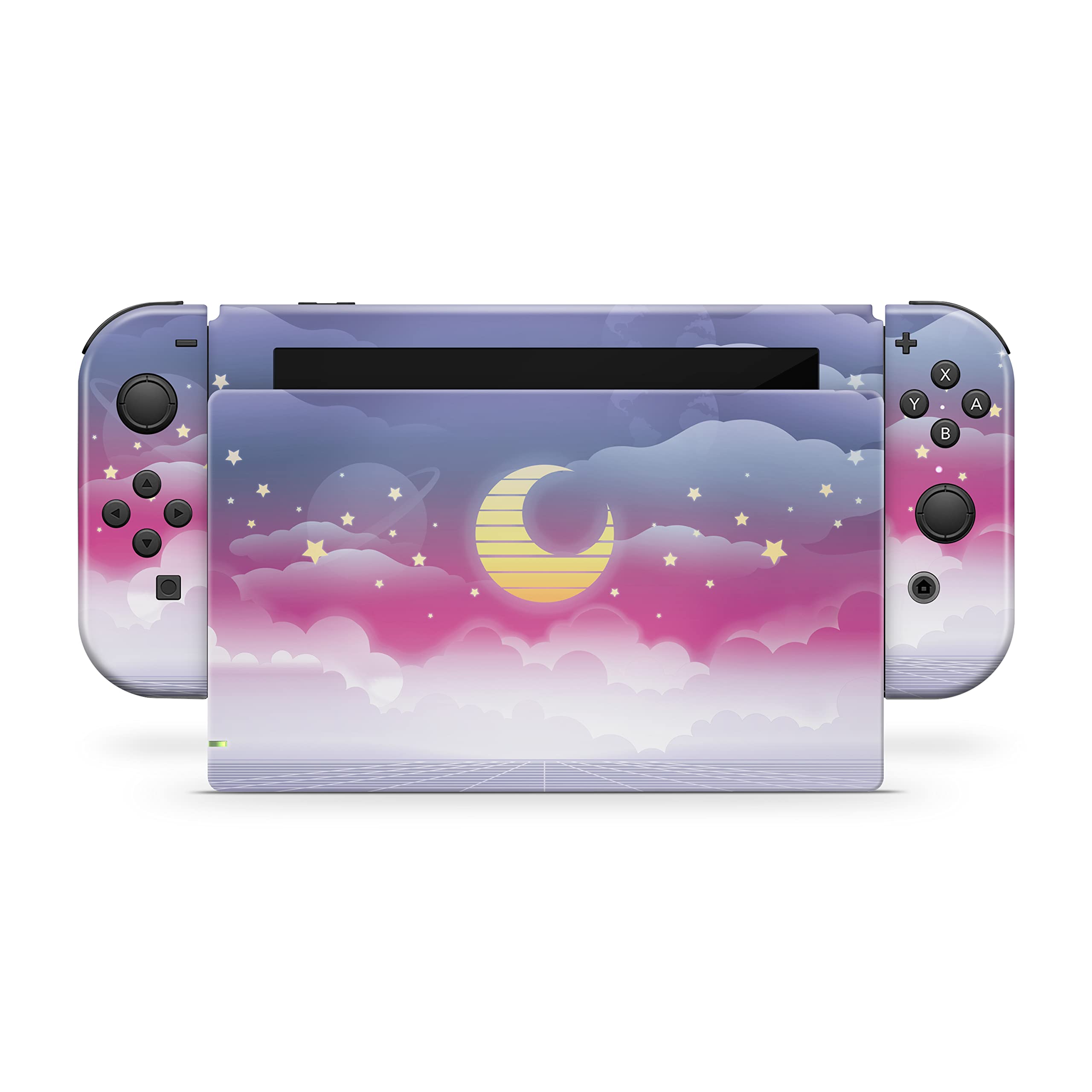 Tacky Design Clouds Skin Compatible with Nintendo Switch Skin Wrap Cover, Moon Skin for Nintendo Switch Stickers, Premium Vinyl 3M Full Wrap Decal, Purple Starry Sky Skin.