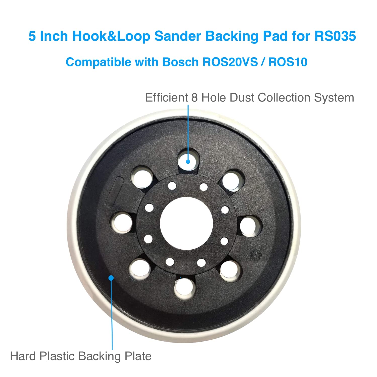 5” RS035 Sanding Pad Replacement,Compatible with Bosch Orbital Sander ROS20VS, ROS20VSC, ROS20VSK, ROS20, ROS10,Hook & Loop Sanding Backing Pad,Pack of 2