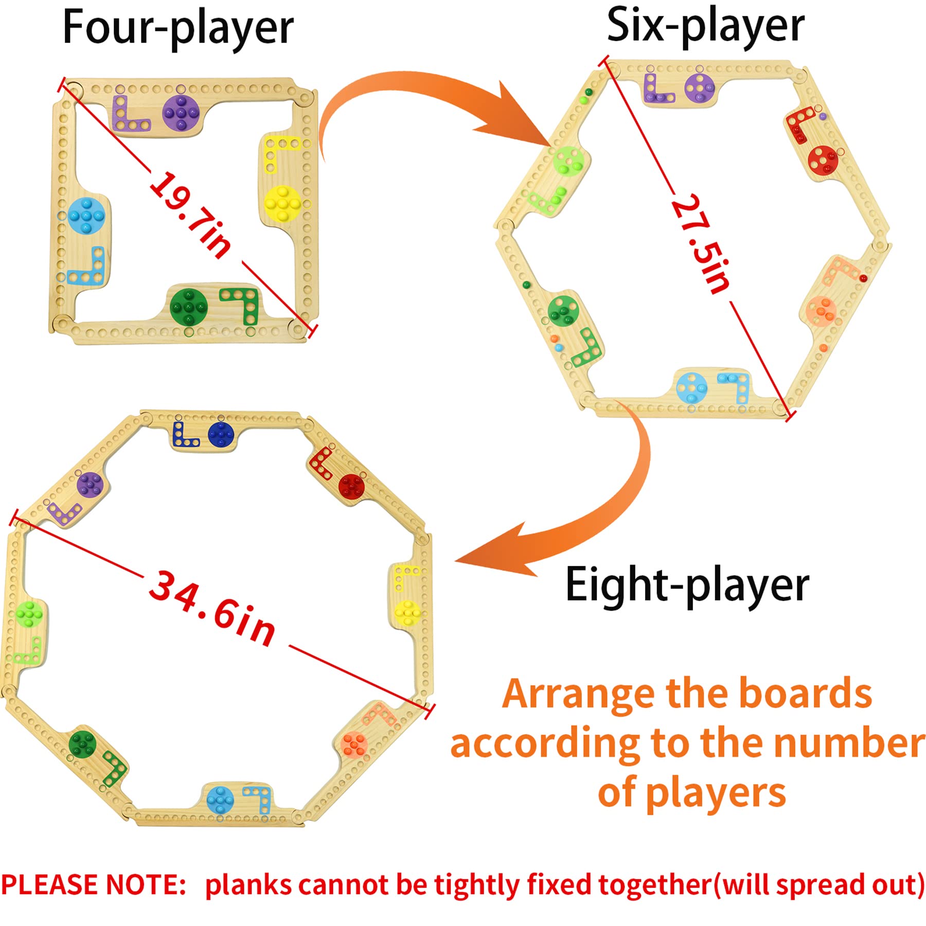 Grhonior Marbles and Jokers Board Game Pegs and Jokers Real Solid Wood (Pine) Game Board Wooden for 2-8 Players 8 Game Boards 8 Colors 40 Marbles 4 Boxes Card